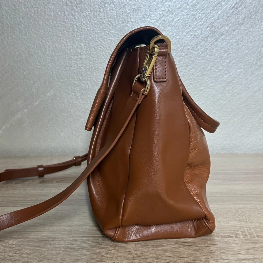 H by Halston Smooth Brown Leather Purse Satchel Snack Embossed Crossbody Bag